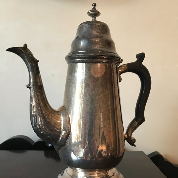 Antique Patinated Pure Silver Plated 5 Pc Tea Set w/ Black Wood Handle - Picture 4 of 15